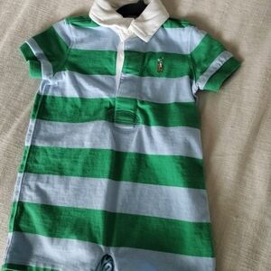 Green and Blue Striped Polo Romper